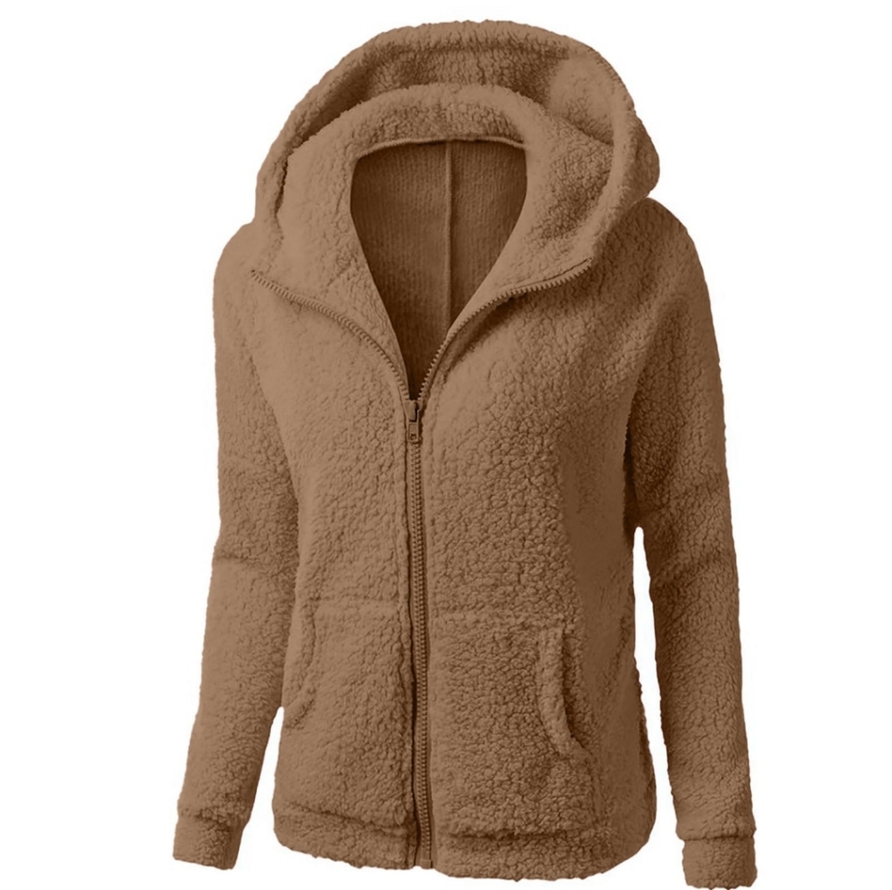 Lemite Women's Cozy teddy bear fleece  hooded jacket - Camel small